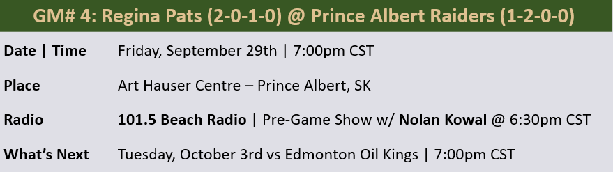 Game Preview - Game 2 at Regina - Prince Albert Raiders