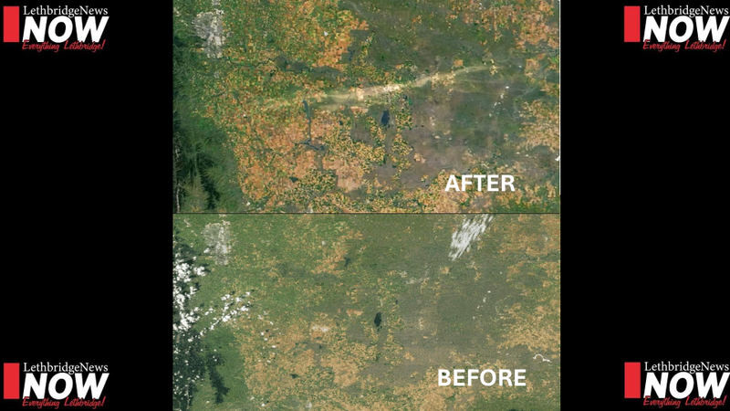 Destructive path of August storm in southern Alberta visible from space